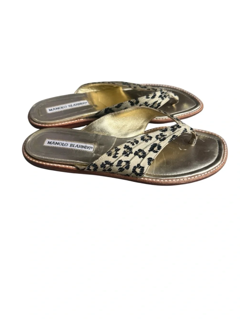 Manolo Blahnik Leopard Print Thong  Leather Sandal